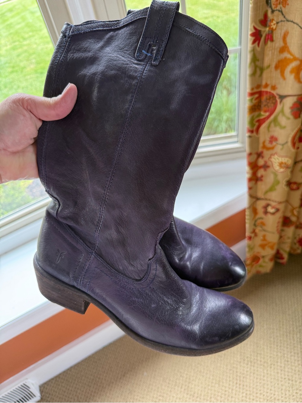 Frye vintage Carson Purple Leather Mid-Calf Heeled Boots